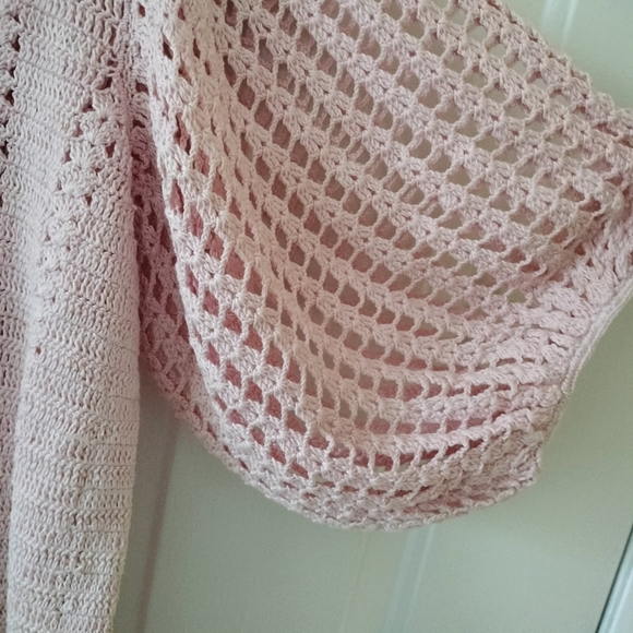 Vintage pink Cotton knit button up sweater top bell sleeves XL Wedding Office - Picture 7 of 13